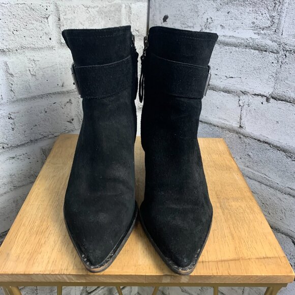 Sam Edelman Ankle Boots Women's 7 Leonia Black Suede Pointy Toe Side Zip Bootie - Picture 2 of 16